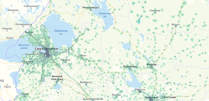 Зона покрытия МТС на карте Лобня 